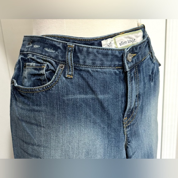 LOFT Low Rise Slim Boot Cut Denim Jeans Long Inseam Distressed Size 14 NWT - Picture 3 of 13